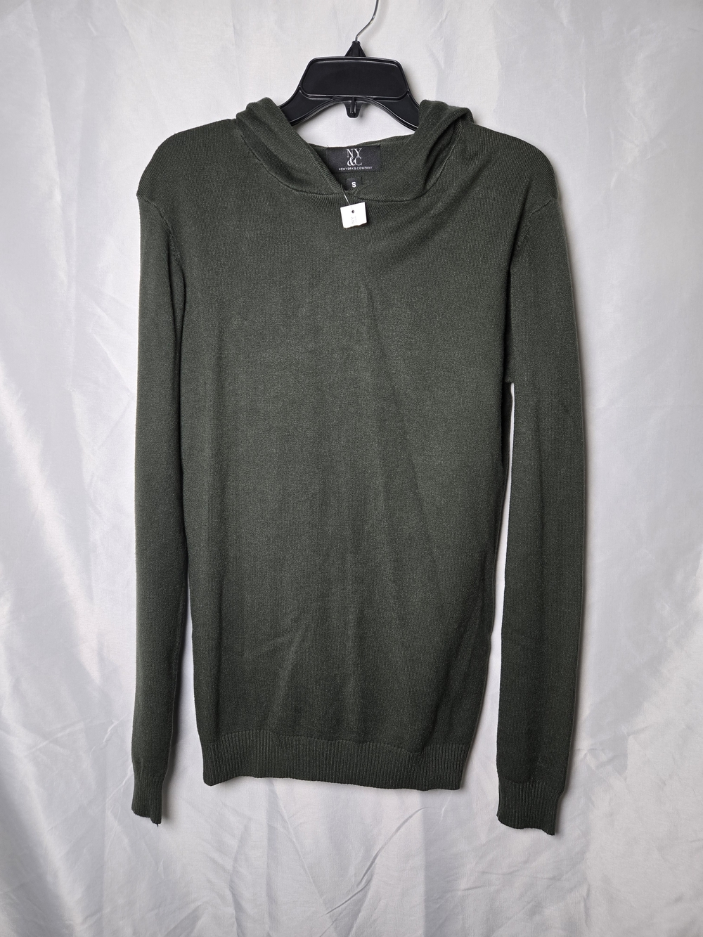 New York & Company Men's Olive Green Crewneck Hooded Sweater